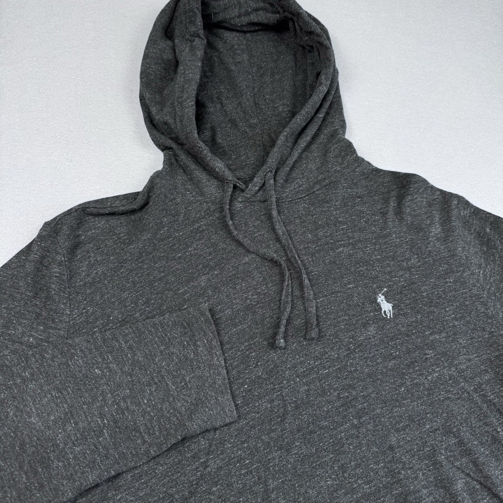 Polo Ralphā Lauren Jersey Hooded T-Shirt S Heather Gray Drawstring Lightweight